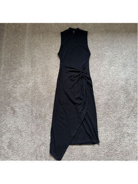 NEW Forever 21 Ribbed Black Mock Long Dress Size L Faux Wrap Resort Collection